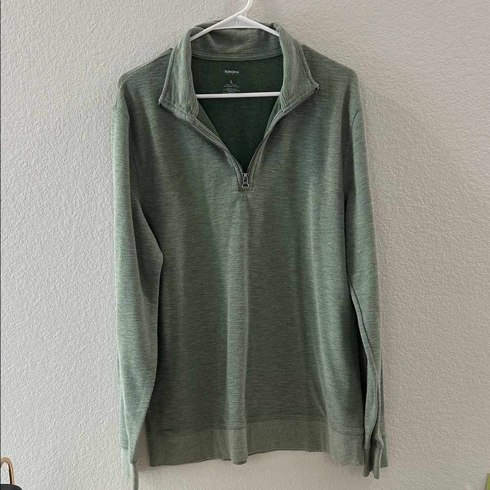 Sonoma Men's Olive Quarter Zip-Up Sweater